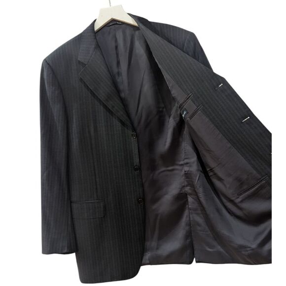 Canali Super 120's Italy Men's EU 50R Black Wool Pinstripe Blazer Three Button - Picture 3 of 11